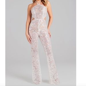 NADINE MERABI HALLIE WHITE JUMPSUIT NWT SMALL
